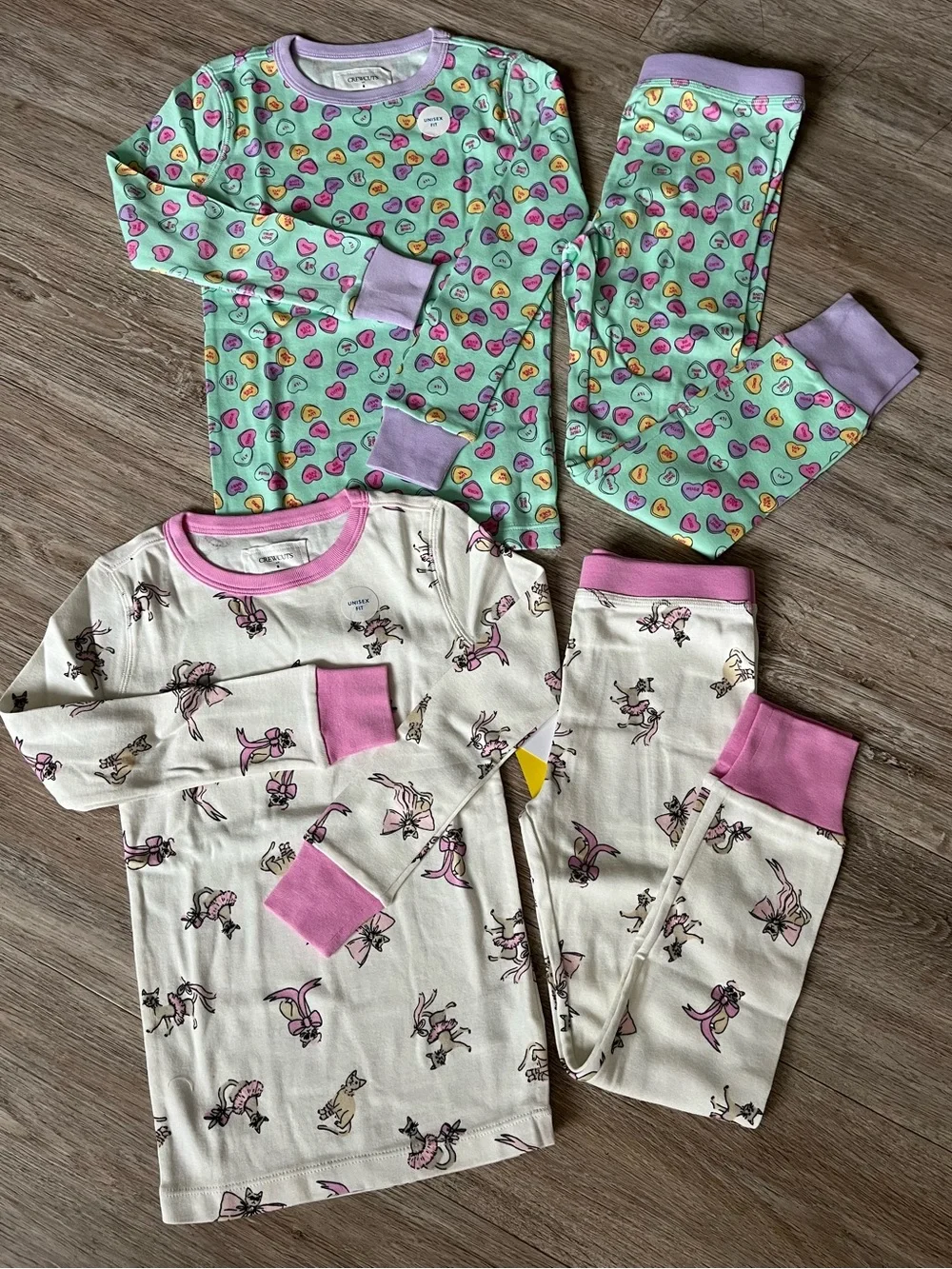Crewcuts Girl's Bows Cats & Heart Allover Print Pajama Set 100% Cotton 2 Sets